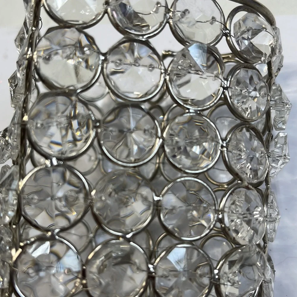 Crystal heart candle holder 2 pieces set with polished chrome and plated iron